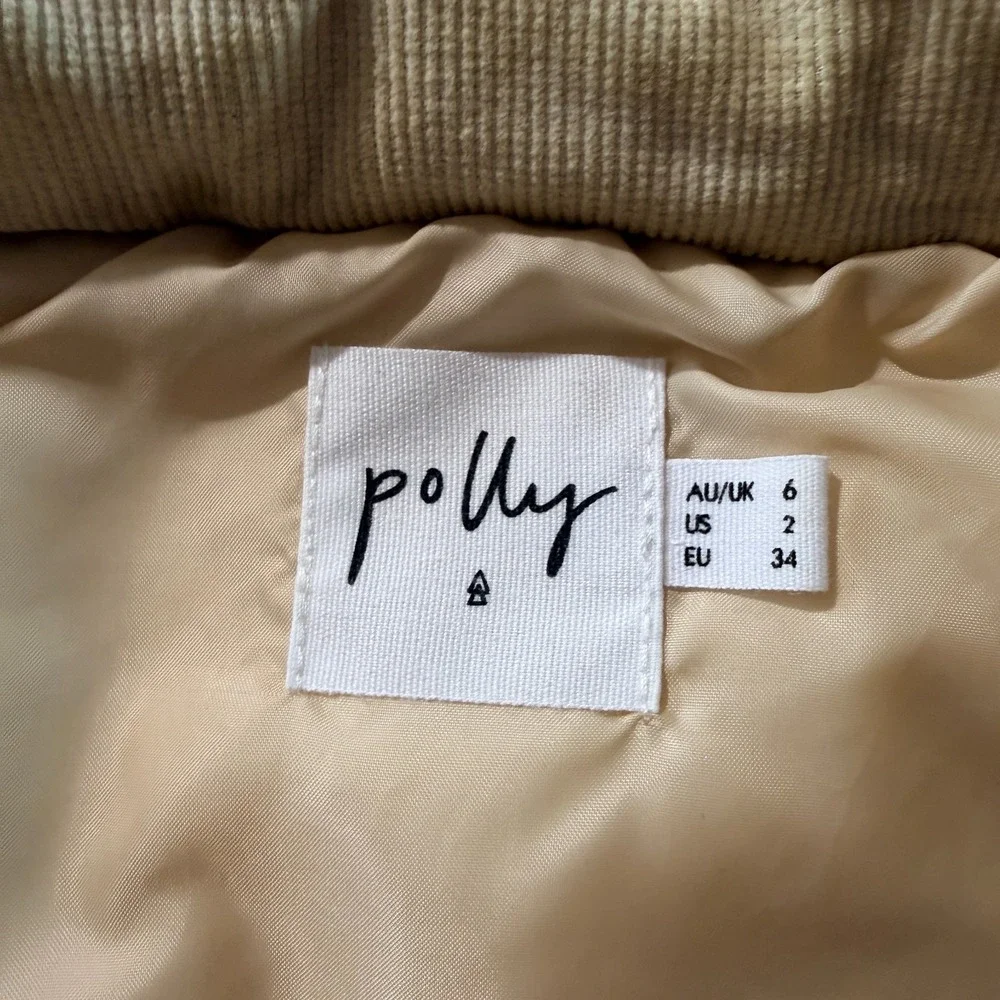Princess Polly Beige Corduroy Puffer Jacket Women's US 2 Quilted Zip Winter Coat